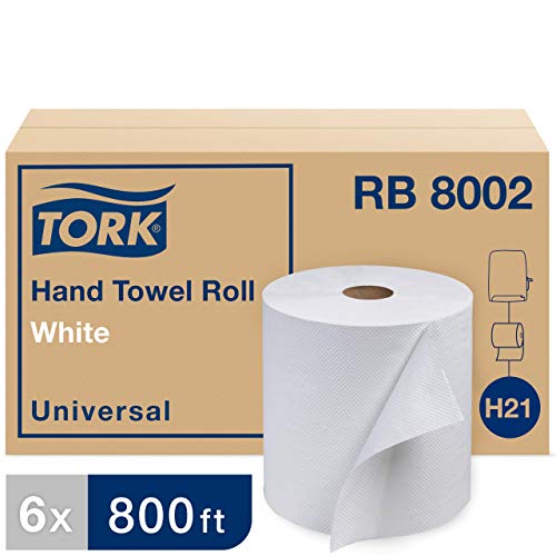 Product Cover Tork Universal Hand Towel Roll H21, Large Disposable Paper Towels RB8002, 100% Recycled, Basic Quality, 1-Ply, White - 6 Rolls x 800 ft