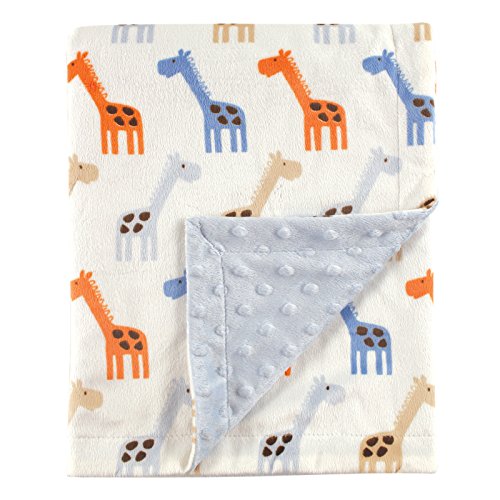 Product Cover Hudson Baby Unisex Baby Plush Mink Blanket with Dotted Mink Back, Blue Giraffe, 30x40 inches