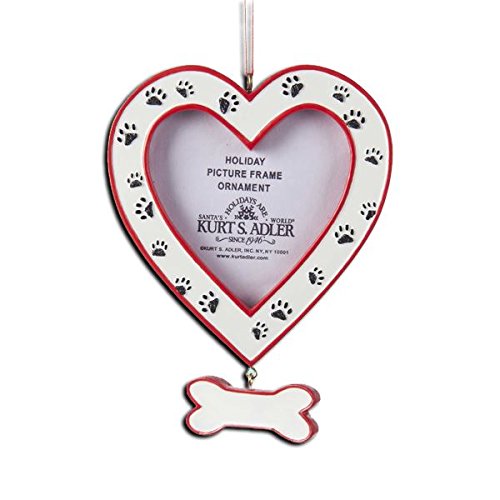 Product Cover Kurt Adler Dog Heart Picture Frame - Bone Dangle and Paw Prints Ornament