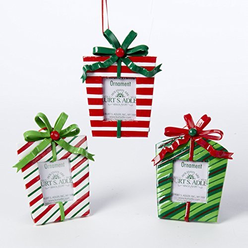 Product Cover Red and White and Green Present Box Picture Frame Ornaments - 3 Assorted