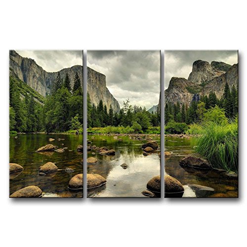 Product Cover 3 Pieces Green Wall Art Painting Yosemite National Park Clear Water Lake Mountain Trees Rocks Pictures Prints On Canvas Landscape The Picture Decor Oil For Home Modern Decoration Print For Items