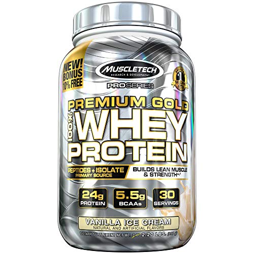 Product Cover MuscleTech Premium Gold 100% Whey Protein Powder, Ultra Fast Absorbing Whey Peptides & Whey Protein Isolate, Vanilla Ice Cream, 30 Servings, 35.2 Ounce