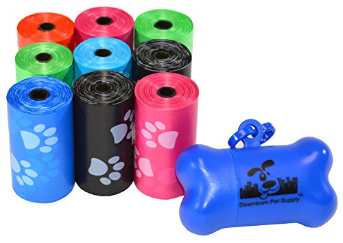 Product Cover 180 Pet Waste Bags, Dog Waste Bags, Bulk Poop Bags with Leash Clip and Bone Bag Dispenser - (180 Bags, Rainbow with Paw Prints)