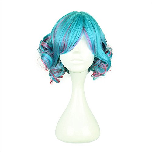 Product Cover COSPLAZA Cosplay Wig Greenish-Blue Multi-Color Wavy Japanese Harajuku Lolita Anime Show Party Hair