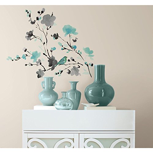 Product Cover RoomMates Blossom Watercolor Bird Branch Peel And Stick Wall Decals - RMK2687SCS