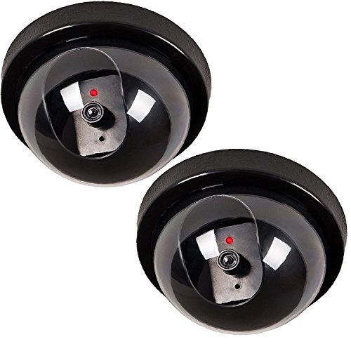 Product Cover 2 Pack Dummy Fake Security CCTV Dome Camera with Flashing Red LED Light With Warning Security Alert Sticker Decals
