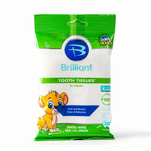Product Cover Brilliant Tooth Tissues with Xylitol - Bubble Gum Flavor Teeth Wipes for Babies and Toddlers - Kids Love Them, 30 Count