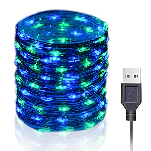 Product Cover HAHOME 33Ft 100 LEDs USB Plug in Fairy String Lights for Wedding Christmas Party Decoration, Blue+Green