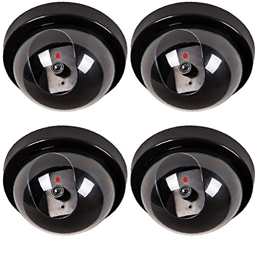 Product Cover WALI Dummy Fake Security CCTV Dome Camera with Flashing Red LED Light with Warning Security Alert Sticker Decals (SD-4), 4 Packs, Black