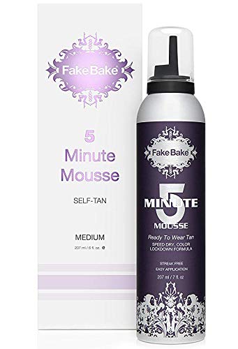 Product Cover Fake Bake 5 Minute Mousse Instant Sunless Self Tanning | Super Quick Speed-Dry Formula | Long-Lasting Natural Golden Glow |Easy Application Gloves Included | 7 oz