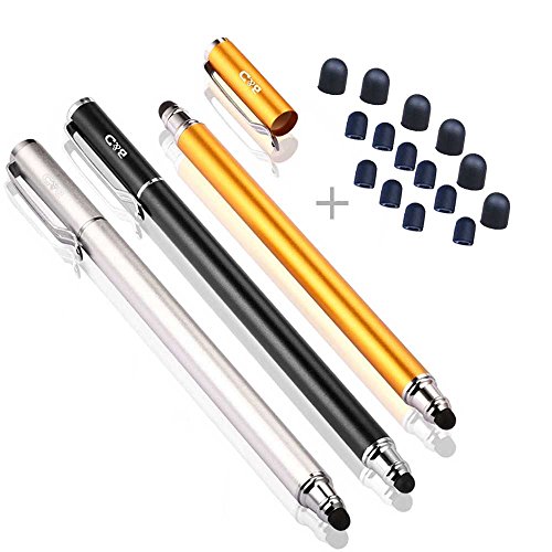 Product Cover Bargains Depot (3-Pack [0.18-inch Rubber Tip Series] Capacitive Universal Stylus with 15 Replacement Soft Rubber Tips - (Gold/Black/Silver)