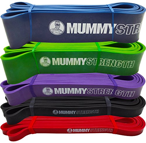 Product Cover MummyStrength Resistance Bands for Men and Women. The Best Stretch Band for Pull Up Exercise and Powerlifting. Works with Any Pull Up Bar or Station. Single Band. Workout Guide Included - Black