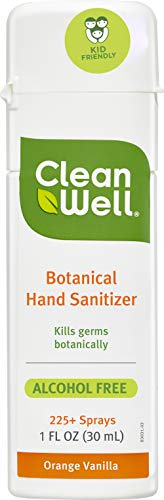 Product Cover CleanWell Botanical Hand Sanitizer Spray, Orange Vanilla, 1 fl oz (1 PK) - Travel Size, Alcohol Free, Antibacterial, Kid Friendly, Plant-Based, Nontoxic, Cruelty Free, Moisturizing Formula