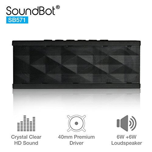 Product Cover SoundBot SB571 Bluetooth Wireless Speaker for 12 hrs Music Streaming & Hands-Free Calling w/ 6W + 6W 40mm Driver Speakerphone, Built-in Mic, 3.5mm Audio Port, Rechargeable Battery for Indoor & Outdoor Use