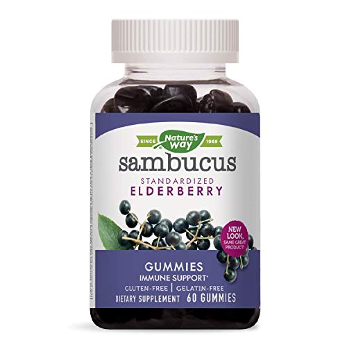 Product Cover Nature's Way Sambucus Elderberry Gummies, Herbal Supplements with Vitamin C and Zinc, Gluten Free, Vegetarian, 60 Gummies (Packaging May Vary)