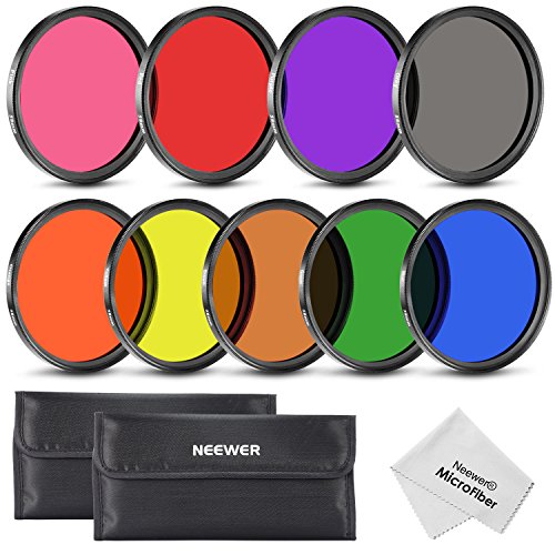 Product Cover Neewer 9 Pieces 58MM Full Color Lens Filter Set for Camera Lens with 58MM Filter Thread Includes Red Orange Blue Yellow Green Brown Purple Pink and Gray ND Filters with Carry Pounch