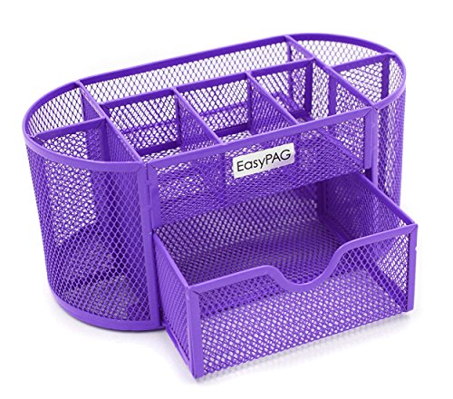 Product Cover EasyPAG Desk Organizer 9 Components Mesh Office Desktop Supplies Caddy with Drawer,Purple