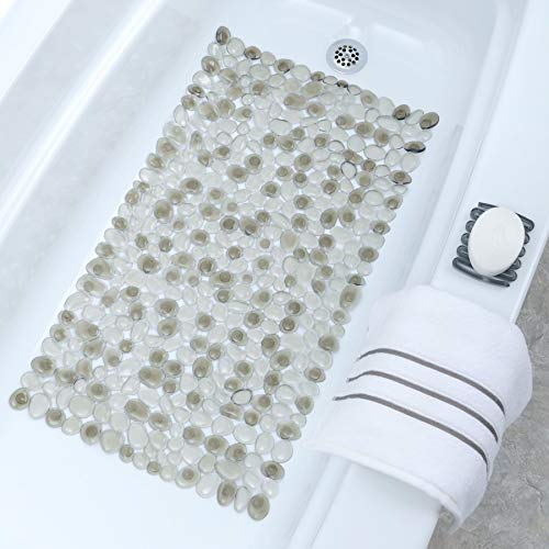 Product Cover SlipX Solutions Gray Pebble Bath Mat Feels Great on Tired Feet & Helps Prevent Slips (Looks Like River Rocks, 140+ Suction Cups, Machine Washable)
