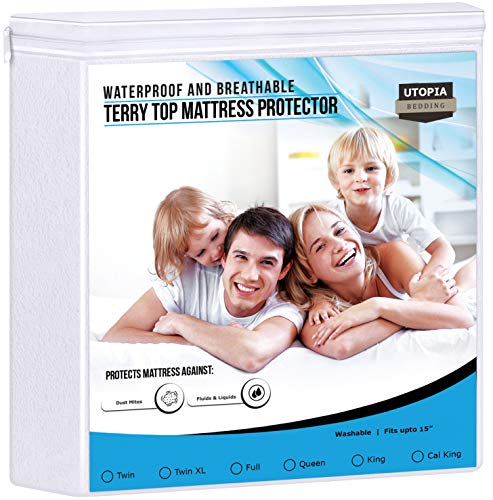Product Cover Utopia Bedding Waterproof Mattress Protector - Breathable Mattress Cover - Fitted Style All Around Elastic - Fits 15 Inches Deep (Twin)