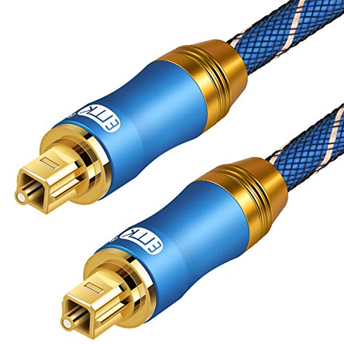 Product Cover Optical Audio Cable Digital Toslink Cable - [Nylon Braided Jacket,Durable and Flexible] EMK Fiber Optic Cord for Home Theater, Sound bar, TV, PS4, Xbox & More (6Ft/1.8M)