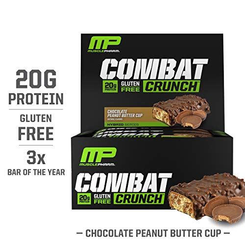 Product Cover MusclePharm Combat Crunch Protein Bar, Multi-Layered Baked Bar, Gluten-Free Bars, 20 g Protein, Low-Sugar, Low-Carb, Gluten-Free, Chocolate Peanut Butter Cup Bars, 12 Servings