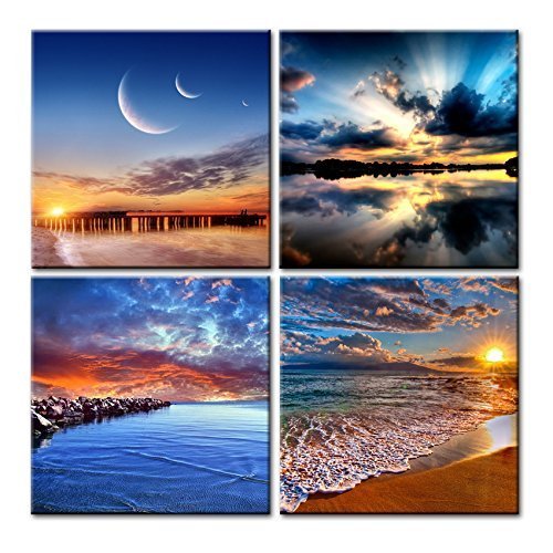 Product Cover Phoenix Decor-Canvas Print,Giclee Artwork, Stretched and Framed, Paintings on Canvas Modern Lanscape Wall Art for Home and Office Decorations GF038 (12x12inchx4pcs)