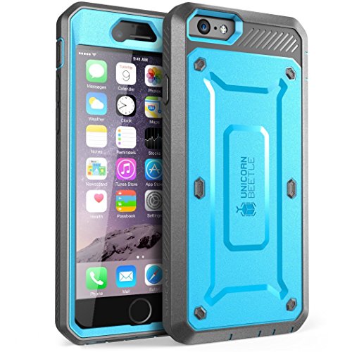 Product Cover SUPCASE [Unicorn Beetle Pro] Case Designed for iPhone 6S, with Built-in Screen Protector Rugged Holster Cover for Apple iPhone 6 Case / 6S 4.7 Inch Display (Blue/Black)