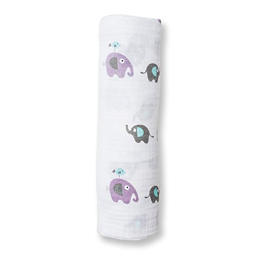 Product Cover Lulujo Baby Cotton Muslin Swaddle Blanket, Elephants on Parade, 47 x 47-Inch