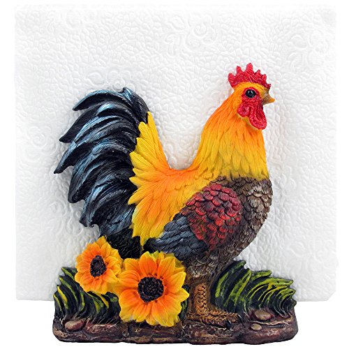 Product Cover Decorative Rooster Napkin Holder Stand Sculpture for Figurines and Statues As Farm & Country Kitchen Decor Table Centerpieces and Collectible Chicken or Rustic Gifts for Farmers