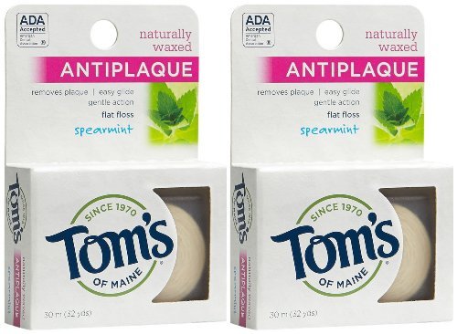 Product Cover Tom's of Maine Natural Waxed Antiplaque Flat Floss, Spearmint, 32-Yards, Pack of 2