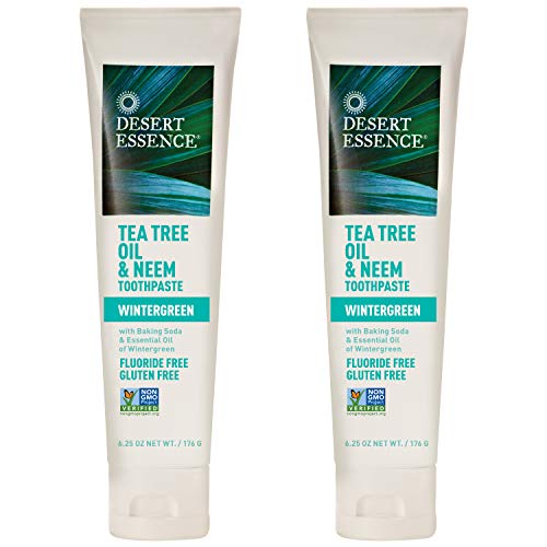 Product Cover Desert Essence Tea Tree Oil & Neem Toothpaste - 6.25 Oz - Pack of 2 - Refreshing Rich Taste - Baking Soda & Essential Oil of Wintergreen - Antiseptic - Natural Ingredients - Fluoride & Gluten Free
