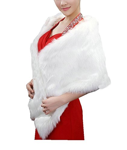 Product Cover APTRO Women's Faux Fur White Shawl Warm Dress Stole for Winter Weddings Evening Parties Costume