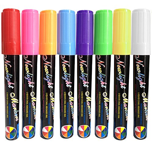 Product Cover Attmu 8 Pack Chalk Markers, Fluorescent Liquid Chalk Marker Pens, Highlighters, 4mm Reversible Tip Chalkboard Paint Markers, Bright Mulitcolored - Erasable Ink for Chalk Board, Glass and Windows