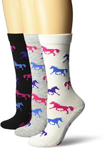 Product Cover Wrangler Women's Ladies Horse Crew Socks 3 Pair Pack, White/Black/Grey, Medium