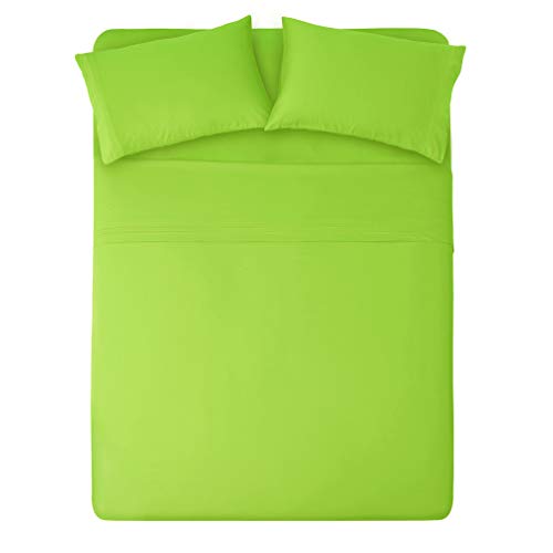 Product Cover HONEYMOON HOME FASHIONS Bedding Queen Sheet Set Triple Row Embroidery 4 Pieces Lime Green