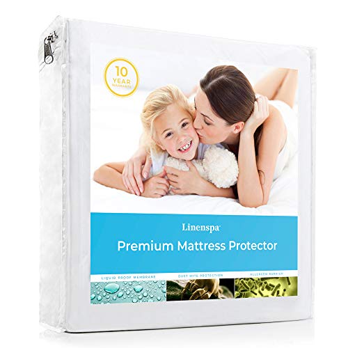 Product Cover Linenspa Mattress Protector-100% Waterproof-Hypoallergenic-Top Protection Only-Vinyl Free- Queen Premium Smooth Fabric Pillow Protector, Queen
