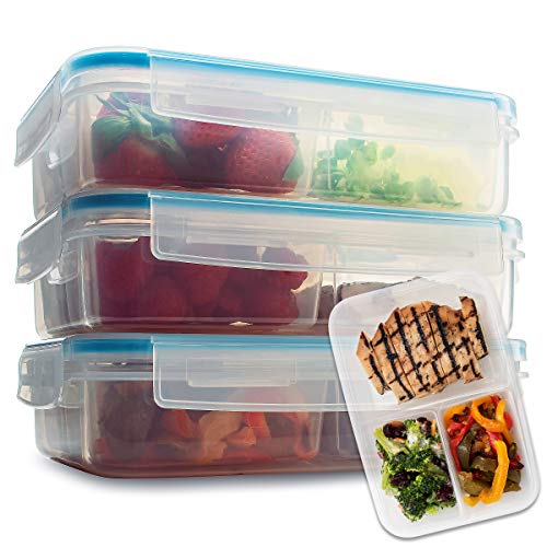 Product Cover Komax Biokips Set of 3 Lunch Containers | 37-oz Compartment Divided Lunch Containers | BPA-Free Lunch Containers for Adults & Kids | Meal Prep & Portion Control Bento Box | Microwave & Dishwasher Safe