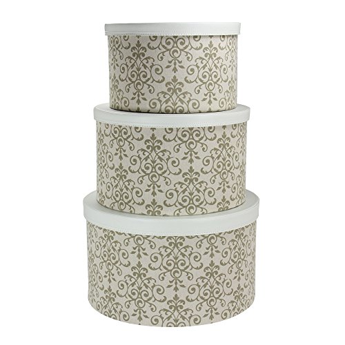 Product Cover Household Essentials 3-Piece Hat Box Set with Faux Leather Lids, Scroll Pattern