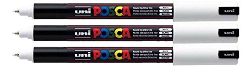 Product Cover Uni Posca PC-1MR White Colour Paint Marker Pens Ultra Fine 0.7mm Calibre Tip Nib Writes On Any Surface Glass Metal Wood Plastic Fabric (Pack of 3)