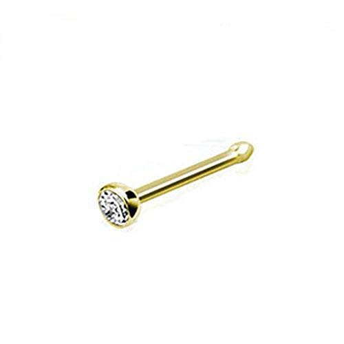 Product Cover Crazy2Shop 14 Karat Solid Nose Stud Ring with 2mm Bezel Set Clear Cz Ball, Thickness: 20 GA (yellow-gold)