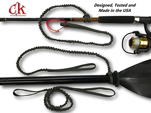 Product Cover Campingandkayaking Made in The USA! NO Hook & Loop to Fail! Paddle Leash with a 2 Rod Leash Set, 3 Black Leashes Total Plus 1 Carabiner.