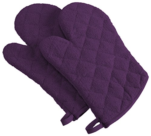 Product Cover DII 100% Cotton, Quilted Terry Oven Set Machine Washable, Heat Resistant with Hanging Loop, Ovenmitt, 7 x 13, Eggplant, 2 Piece