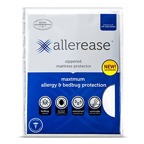 Product Cover AllerEase Maximum Allergy and Bed Bug Waterproof Zippered Mattress Protector - Allergist Recommended to Prevent Collection of Dust Mites and Other Allergens, Vinyl Free & Hypoallergenic, Queen Sized