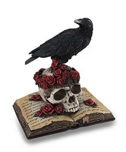 Product Cover Veronese Design Perched Raven On Rose Skull and Open Poetry Book Statue