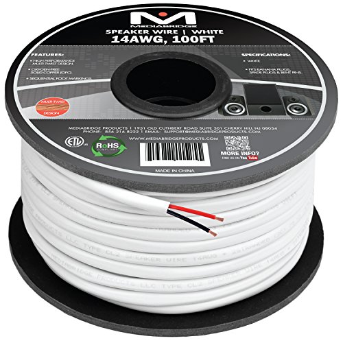 Product Cover Mediabridge 14AWG 2-Conductor Speaker Wire (100 Feet, White) - 99.9% Oxygen Free Copper - ETL Listed & CL2 Rated for in-Wall Use (Part# SW-14X2-100-WH)