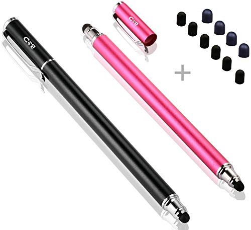 Product Cover Bargains Depot (2 Pcs) [New Upgraded][0.18-inch Small Tip Series] 2-in-1 Stylus/Styli 5.5-inch L with 10 Replacement Rubber Tips -Black/Pink
