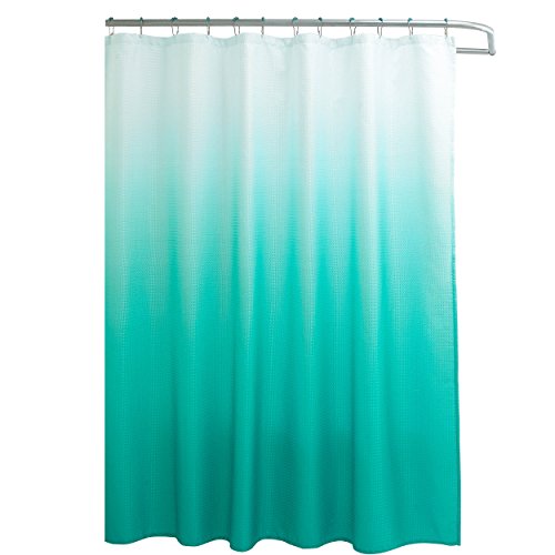 Product Cover Creative Home Ideas Ombre Textured Shower Curtain with Beaded Rings, Turquoise