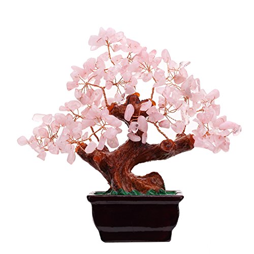 Product Cover Parma77 Mart Feng Shui Natural Rose Quartz Crystal Money Tree Bonsai Style Decoration for Wealth and Luck