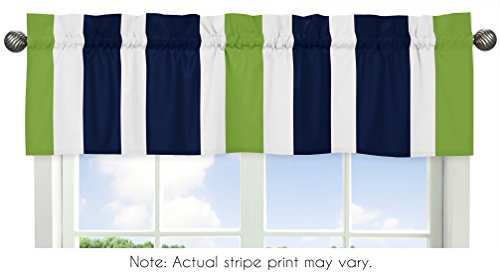 Product Cover Sweet Jojo Designs Navy Blue White and Lime Green Window Treatment Valance for Stripes Bedding Collection