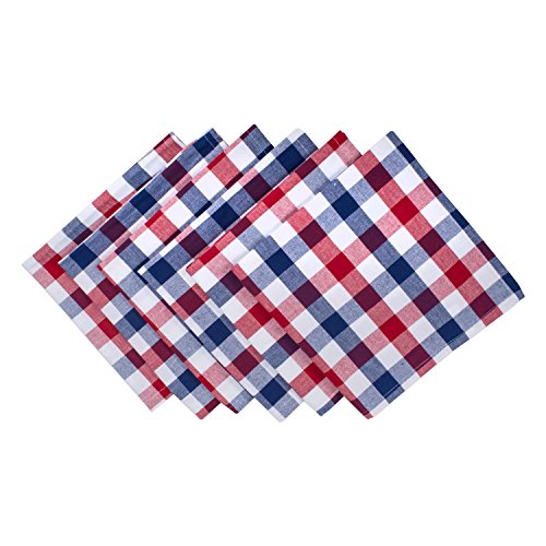 Product Cover DII 100% Cotton, Oversized Basic Everyday 20x20 Napkin Set of 6, Red, White & Blue Check